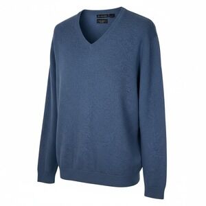 W.H. Belk Sportswear Men's Fine 2 Ply Cashmere Blue V-Neck Sweater XL‎ Preppy
